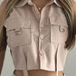 Turn down Collar Buttoned Pocket Design Top & Shorts Set