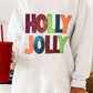 White Oversized Christmas Sequined HOLLY JOLLY Corded Crewneck Sweatshirt