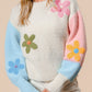 Multicolour Floral Embroidered Colorblock Fuzzy Drop Shoulder Sweater