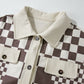 Brown Checkered Print Patchwork Corduroy Shacket