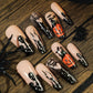 Black Halloween Pattern Long Coffin Shape False Nail Set