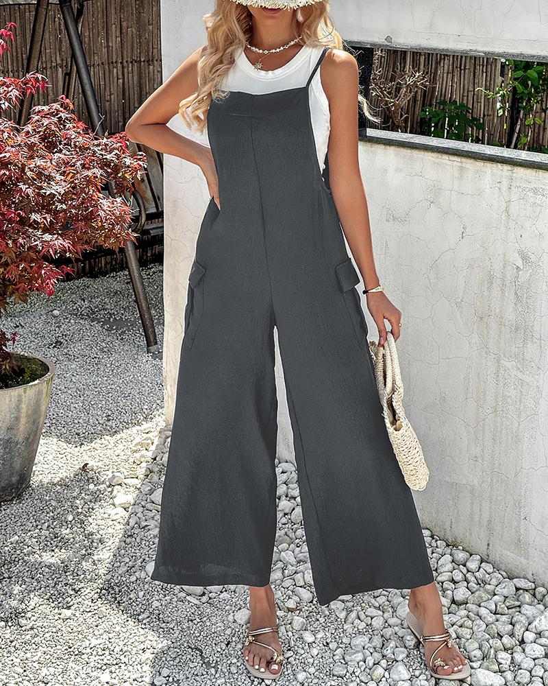 Spaghetti Strap Pocket Design Suspender Jumpsuit