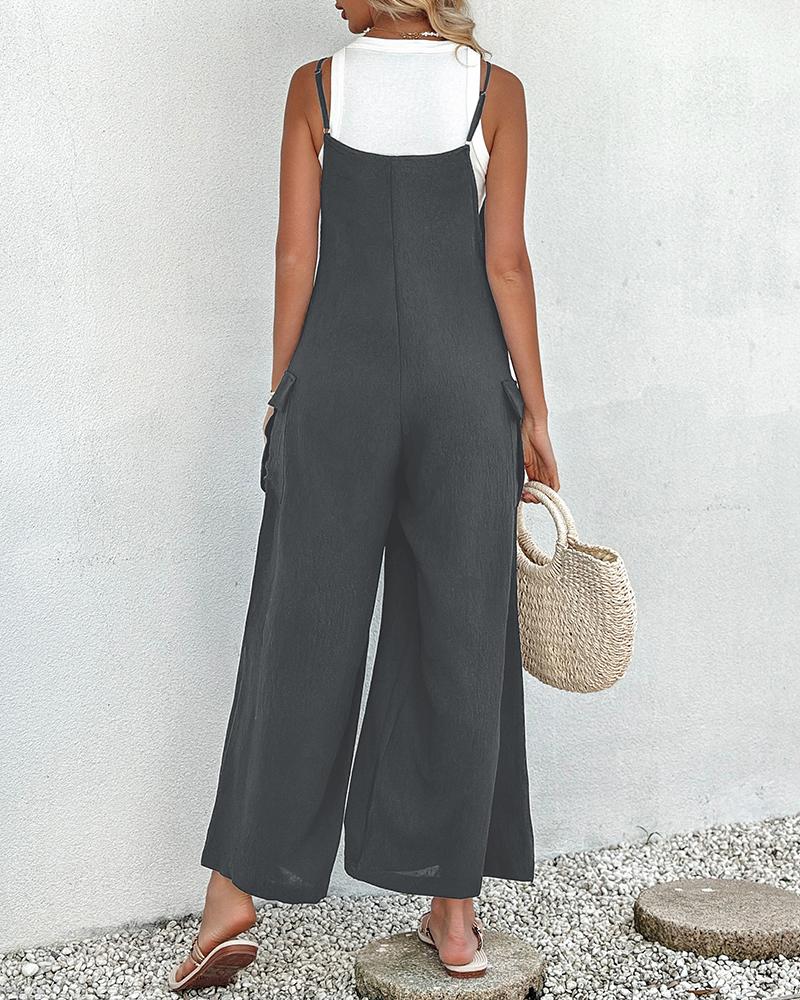 Spaghetti Strap Pocket Design Suspender Jumpsuit