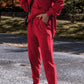 Racing Red Solid Color High Low Pullover and Skinny Pants Set