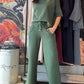 2PCS Turtleneck Half Sleeve Top & Pocket Design Pants Set