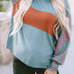 Green Colorblock Striped Bishop Sleeve Top