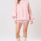 Light Pink Bow Thread Embroidery Ribbed Edge Sweatshirt