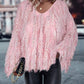 V Neck Long Sleeve Sequin Decor Sweater Tassel Casual Pullover Sweater