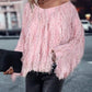 V Neck Long Sleeve Sequin Decor Sweater Tassel Casual Pullover Sweater