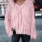 V Neck Long Sleeve Sequin Decor Sweater Tassel Casual Pullover Sweater