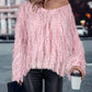 V Neck Long Sleeve Sequin Decor Sweater Tassel Casual Pullover Sweater