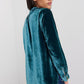 Green Frilled Neck Buttoned Front Velvet Top