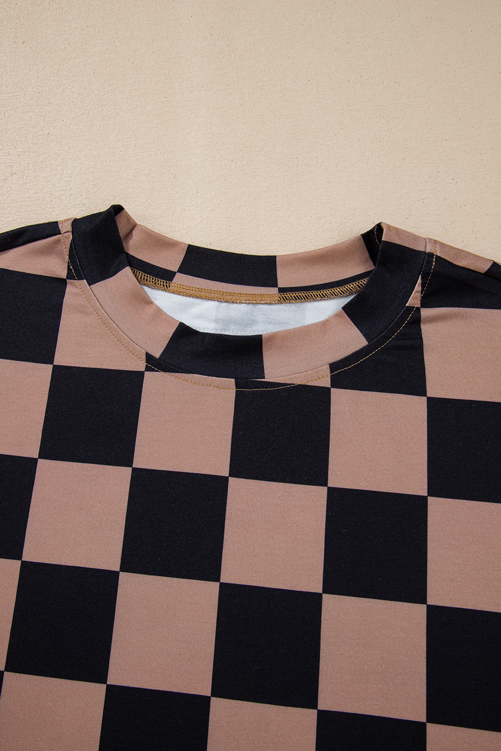 Light French Beige Checkmate Boyfriend Casual Tee