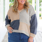 Ashleigh Blue Plus Size Textured Colorblock Patchwork V Neck Top