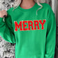 Dark Green Christmas Chenille MERRY Graphic Crew Neck Sweatshirt