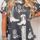 Gray Plus Size Western Boots Print Crew Neck T Shirt