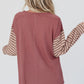 Fiery Red Colorblock Striped Bishop Sleeve Top