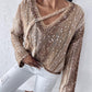 Ombre V Neck Contrast Sequin Drop Shoulder Knit Sweater