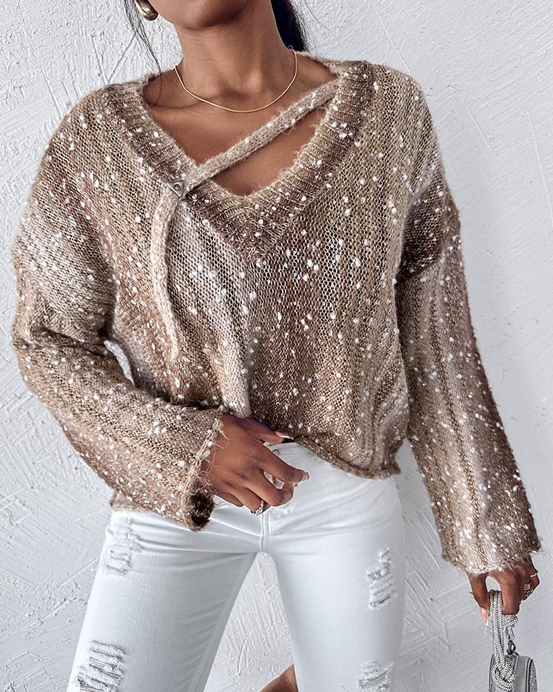 Ombre V Neck Contrast Sequin Drop Shoulder Knit Sweater