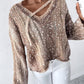 Ombre V Neck Contrast Sequin Drop Shoulder Knit Sweater