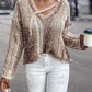 Ombre V Neck Contrast Sequin Drop Shoulder Knit Sweater