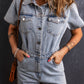 Light Blue Vintage Washed Buttons Pocketed Denim Romper