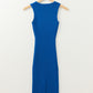 Dark Blue Solid Ribbed Knit Sheath Sleeveless Midi Sweater Dress