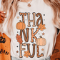 White THANKFUL Pumpkin Leaves Graphic Crewneck Thanksgiving T Shirt