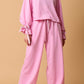 Bonbon Solid Color Drawstring Long Sleeve Top and Pants Set