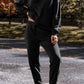 Black Solid Color High Low Pullover and Skinny Pants Set