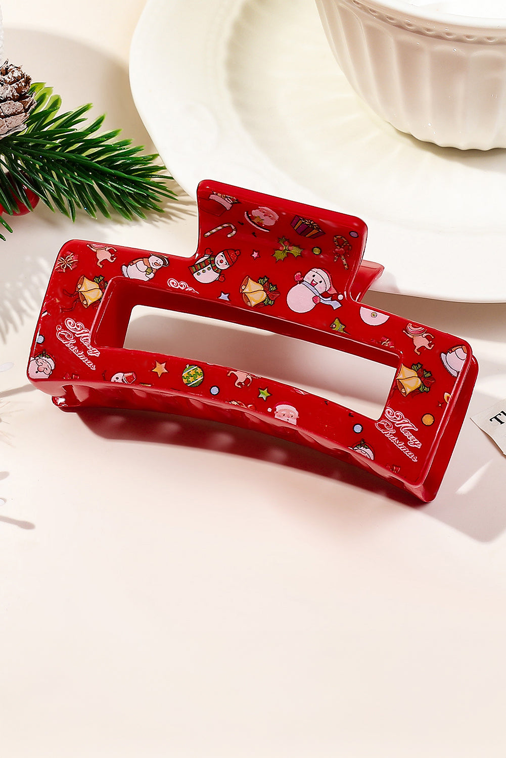 Racing Red Cartoon Christmas Pattern Print Hollow Out Hair Clip