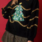 Black Tinsel Trim Glitter Christmas Tree Graphic Sweatshirt