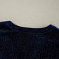 Navy Blue Plus Size Textured Velvet Tiered Button V Neck Dress