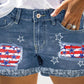 Independence Day Flag Print Patchwork Raw Hem Denim Shorts