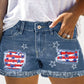 Independence Day Flag Print Patchwork Raw Hem Denim Shorts