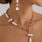 Gold Faux Pearl Daisy Jointed Chain Choker Necklace