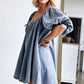 Myosotis Bubble Sleeve Square Neck Denim Babydoll Dress