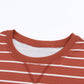 Red Striped Print Ribbed Trim Long Sleeve Top