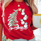 Red Christmas Tree Snowman Printed Crewneck T Shirt