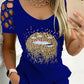 Rhinestone Lip Pattern Pocket Design Bodycon Dress