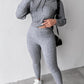 Long Sleeve Cable Knit Hooded Sweater & Pants Set