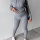 Long Sleeve Cable Knit Hooded Sweater & Pants Set