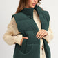 Jungle Green Corduroy Stand Neck Zipped Puffer Vest