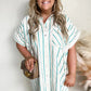 Green Stripe Plus Size St Patricks Day Short Sleeve Buttoned Shirt Dress