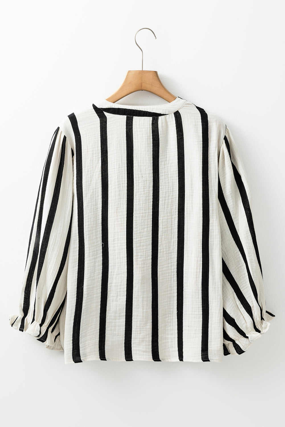 Black Stripe Crinckled Ruffled Sleeve Button up Loose Shirt