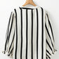 Black Stripe Crinckled Ruffled Sleeve Button up Loose Shirt