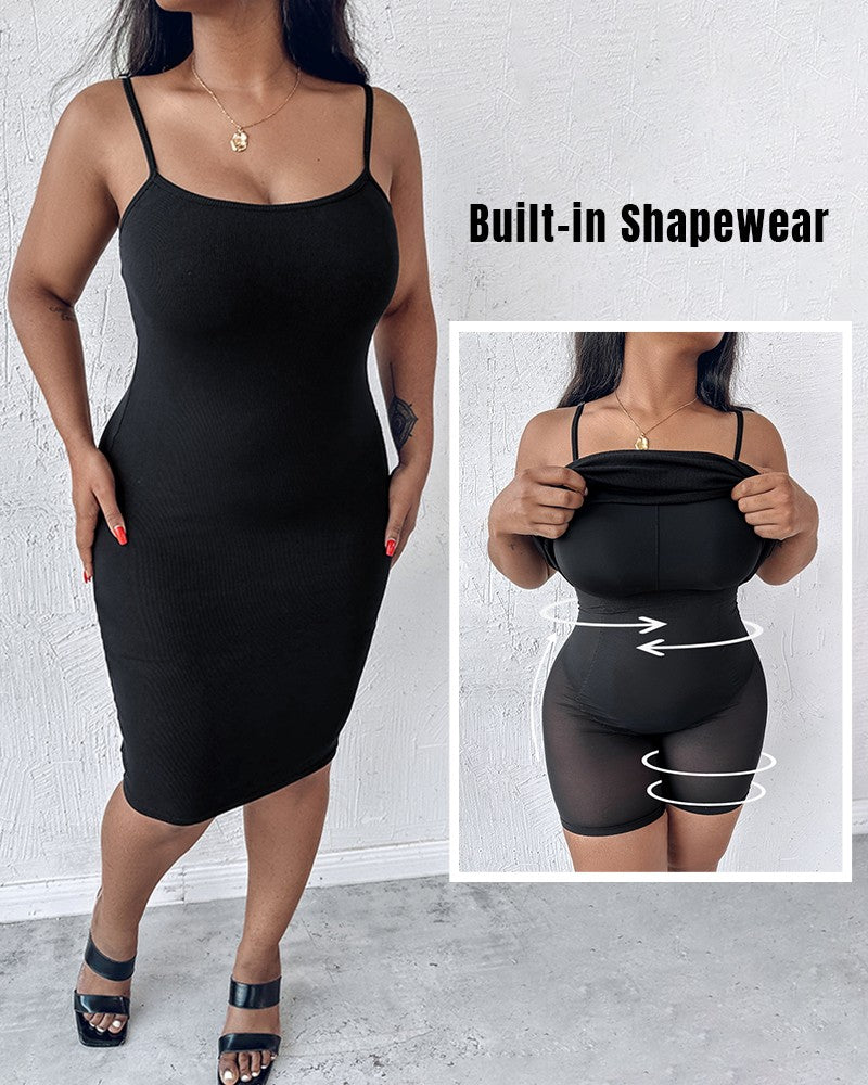 BUILT IN SHAPEWEAR Spaghetti Strap Tummy Control Slip Dress