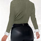 Asymmetrical Neck Long Sleeve Fleece Lined Ribbed Top Button Front Slim Fit Tee