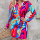 Abstract Print Long Sleeve Button Down Shirt & Skirt Set