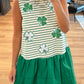 Green Stripe Sequin Clover Patched Contrast Skirt Patchwork Mini Dress